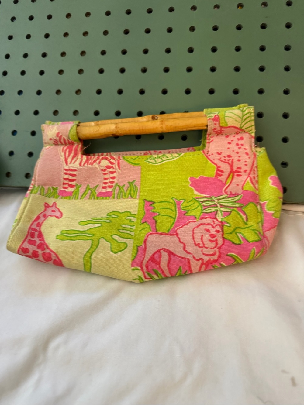 Pink & Green Safari Print Bamboo-Handle Clutch